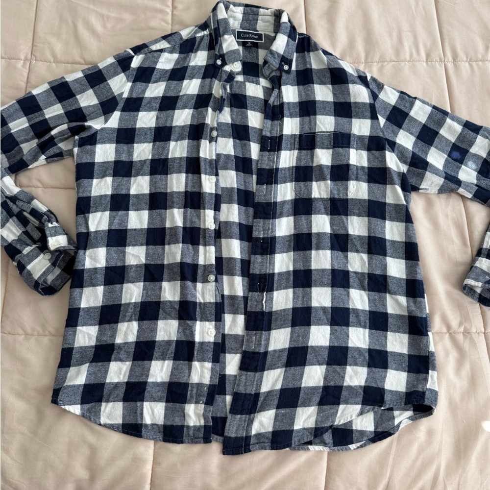 Club Room Navy and White Plaid Shirt